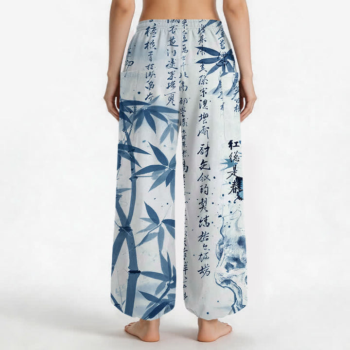 Buddha Stones Pantaloni harem da donna in cotone con stampa a farfalle di bambù e vita elasticizzata, con tasche laterali. - image 12