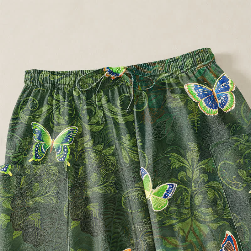 Buddha Stones Pantaloni harem da donna in cotone con elastico in vita e tasche laterali, ispirati alla natura, con motivo a farfalle e foglie. - image 5