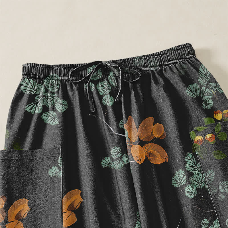 Buddha Stones Pantaloni harem da donna in cotone con elastico in vita e motivo floreale botanico in stile bohémien, con tasche laterali. - image 5