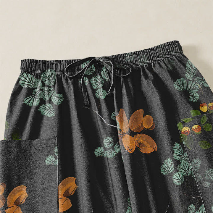 Buddha Stones Pantaloni harem da donna in cotone con elastico in vita e motivo floreale botanico in stile bohémien, con tasche laterali. - image 5
