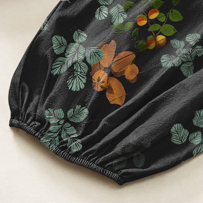 Buddha Stones Pantaloni harem da donna in cotone con elastico in vita e motivo floreale botanico in stile bohémien, con tasche laterali. - image 6