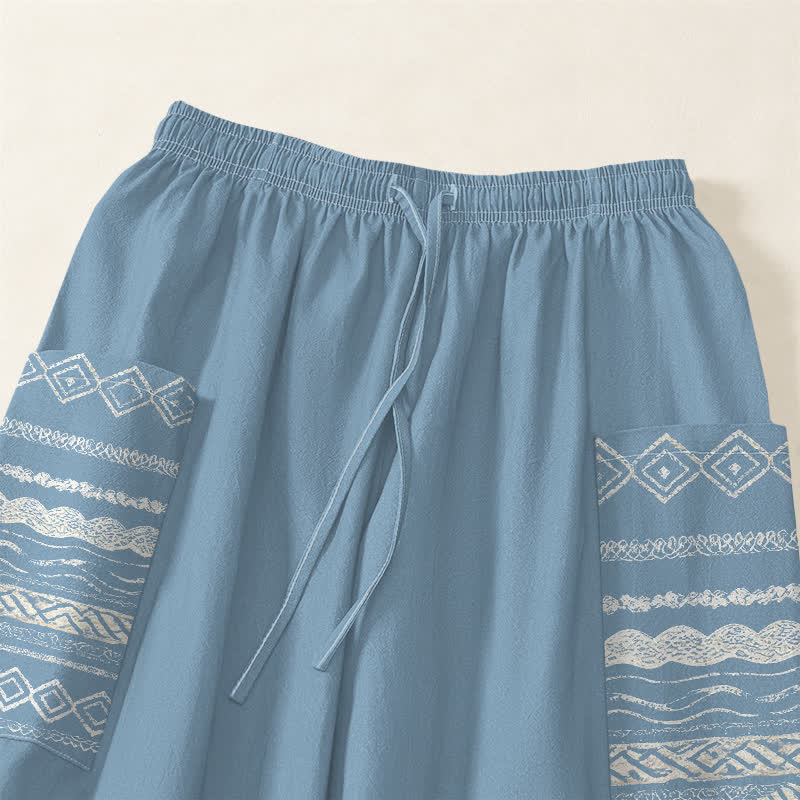 Buddha Stones Pantaloni harem da donna in cotone con motivo a onde di loto e vita elasticizzata, con tasche laterali. - image 5