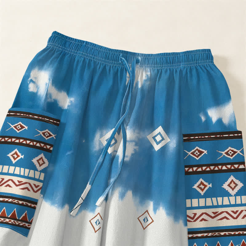 Buddha Stones Pantaloni harem da donna in cotone stile bohémien con motivo geometrico a rombi, elastico in vita e tasche laterali. - image 5