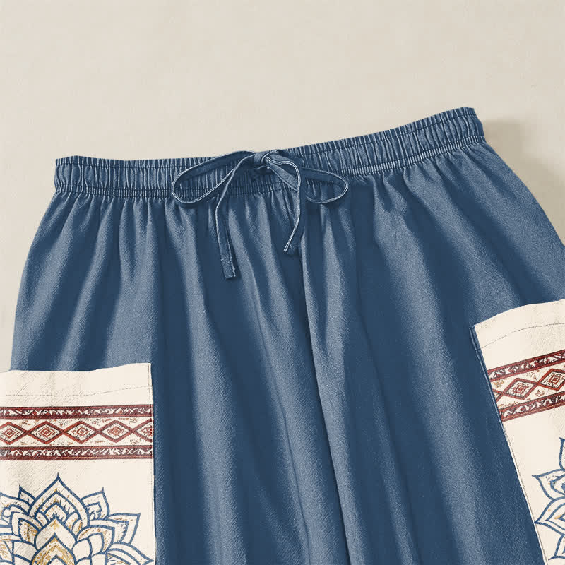 Buddha Stones Pantaloni harem da donna in cotone stile bohémien con motivo mandala di loto e vita elasticizzata, con tasche laterali. - image 5