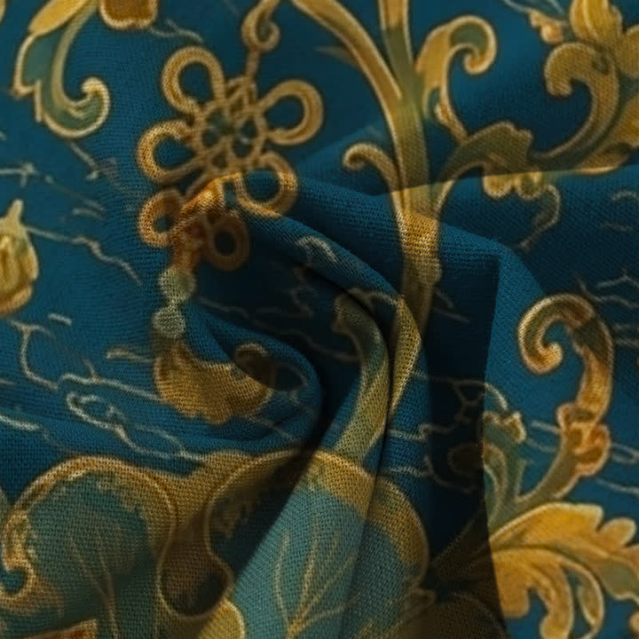 Buddha Stones Pantaloni da donna a gamba larga con elastico in vita e tasche, in cotone e lino, con fantasia floreale vintage a loto. - image 3