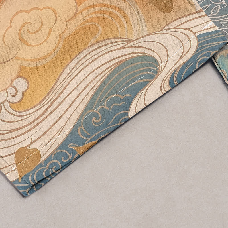Buddha Stones Pantaloni da donna in puro cotone con elastico in vita e tasche, fantasia sfumata "Lotus Cloud". - image 1