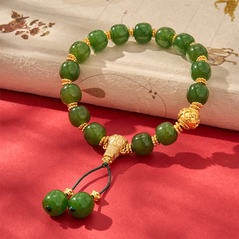 Buddha Stones Bracciale Harmony in giada ciano con dettagli dorati - image 7