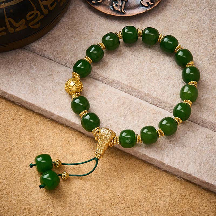 Buddha Stones Bracciale Harmony in giada ciano con dettagli dorati - image 4