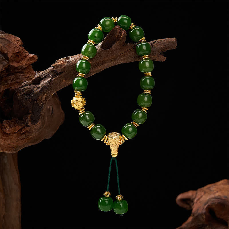 Buddha Stones Bracciale Harmony in giada ciano con dettagli dorati - image 2