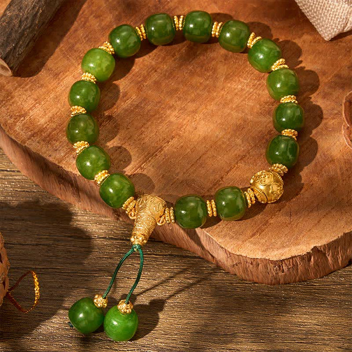 Buddha Stones Bracciale Harmony in giada ciano con dettagli dorati - image 8