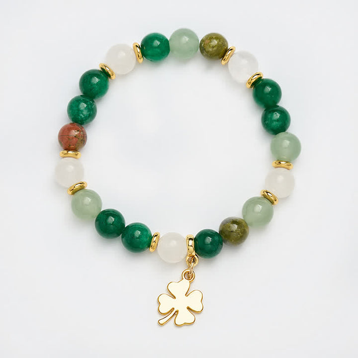 Buddha Stones Bracciale rotondo con perline portafortuna a quadrifoglio in avventurina verde. - image 10