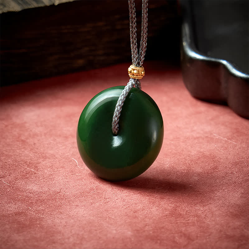 Buddha Stones Collana con ciondolo a corda in giada ciano naturale con fibbia "Pace" e simbolo di abbondanza. - image 3