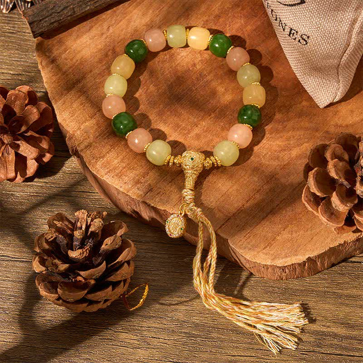 Buddha Stones Bracciale Harmony con perle rettangolari arrotondate in giada ciano e quarzite. - image 8