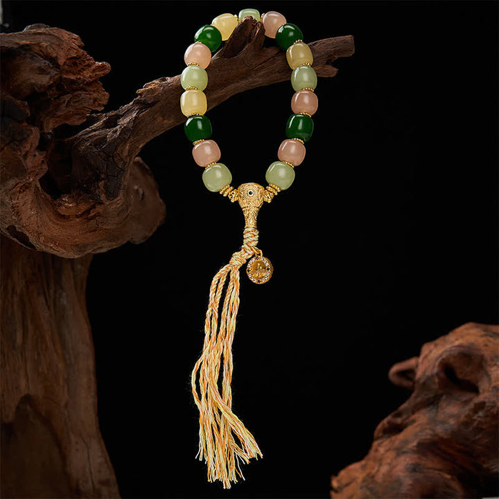 Buddha Stones Bracciale Harmony con perle rettangolari arrotondate in giada ciano e quarzite. - image 2