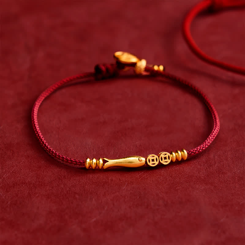 Buddha Stones Braccialetto portafortuna con filo rosso intrecciato a mano, pesci koi e moneta di rame - Pesce Koi (Successo ♥ Determinazione) - image 0