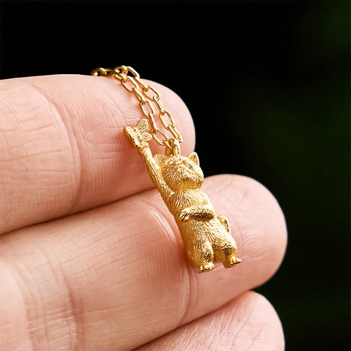 Buddha Stones Collana vintage in rame con trasformazione di gatto e farfalla - image 2