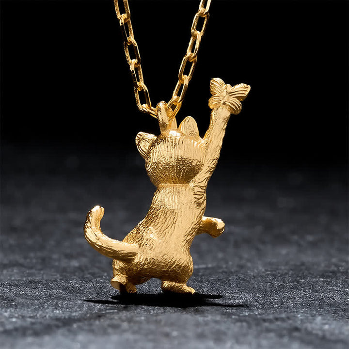 Buddha Stones Collana vintage in rame con trasformazione di gatto e farfalla - image 1