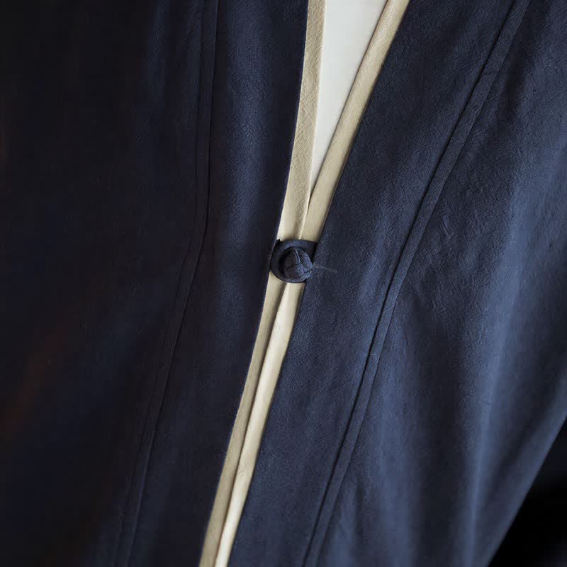 Buddha Stones Kimono da uomo in cotone tinta unita, stile Tang, minimalista, con bottoni a rana, per autunno/inverno. - image 7