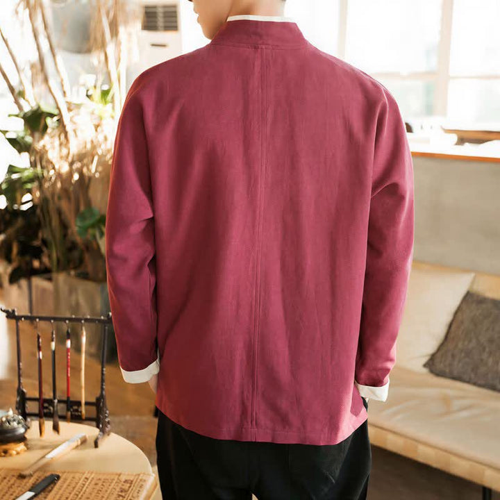 Buddha Stones Kimono da uomo in cotone tinta unita, stile Tang, minimalista, con bottoni a rana, per autunno/inverno. - image 20