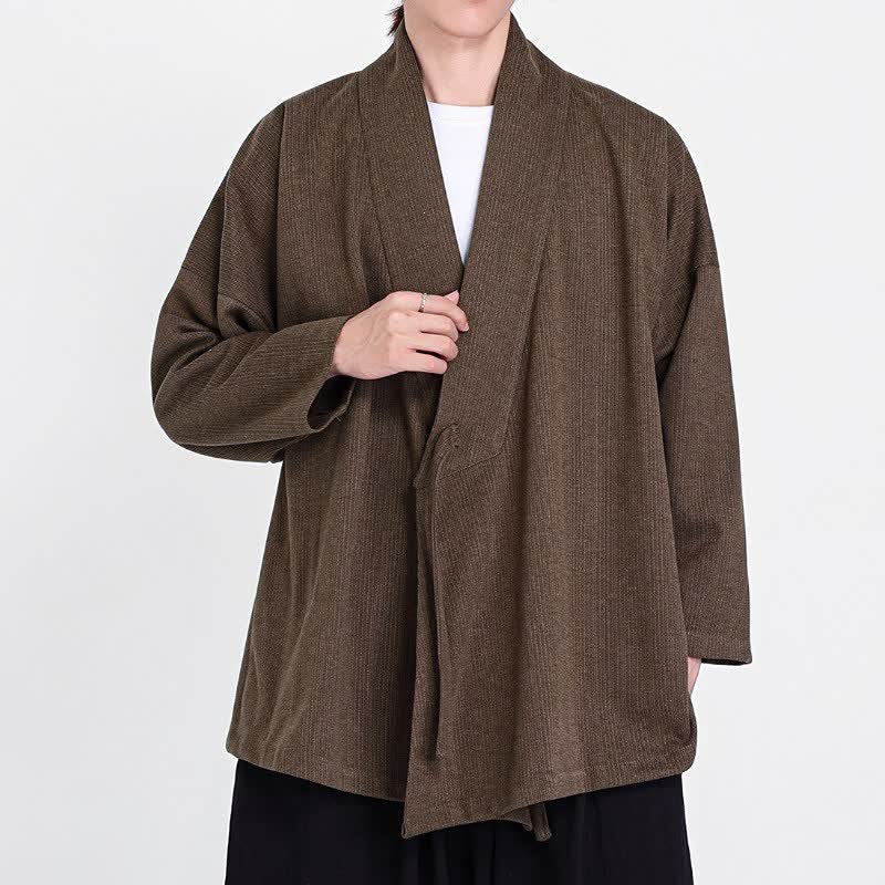 Buddha Stones Kimono da uomo in velluto a coste tinta unita, classico, minimalista, per autunno/inverno. - image 3