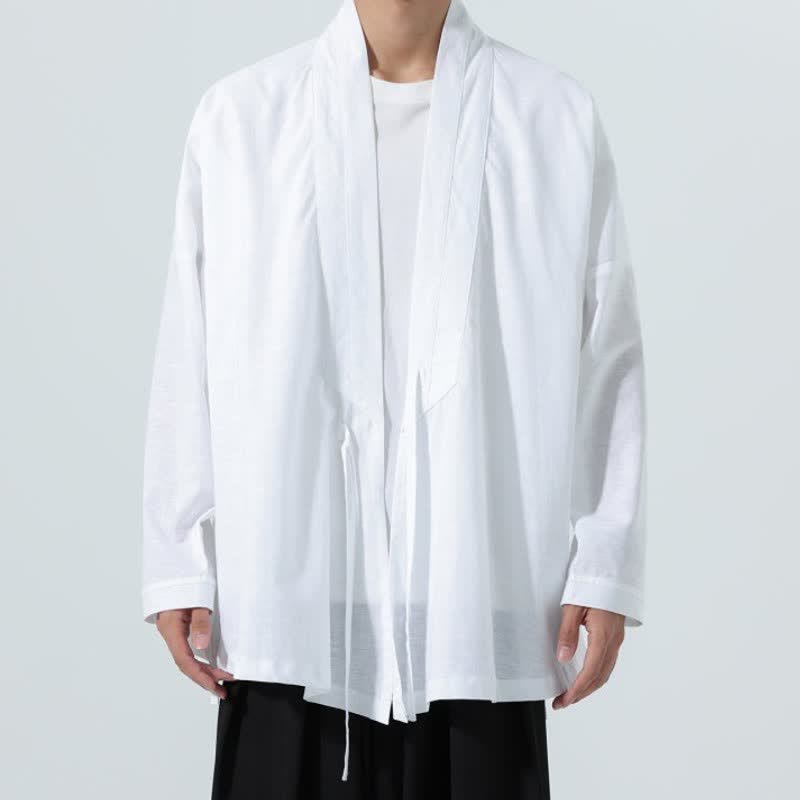 Buddha Stones Kimono da uomo a tinta unita, stile minimalista, con coulisse, per l'autunno. - Bianco - US/UK/AU46, EU56 (5XL) - image 18