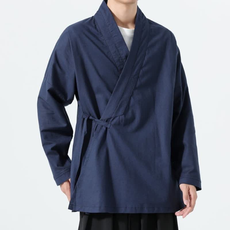 Buddha Stones Kimono da uomo a tinta unita, stile minimalista, con coulisse, per l'autunno. - image 17