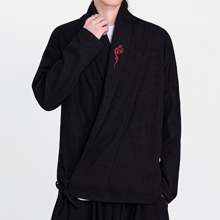 Buddha Stones Kimono da uomo casual autunno/inverno in stile Tang con ricami, tinta unita. - image 2