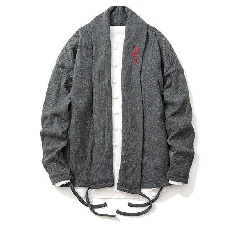 Buddha Stones Kimono da uomo casual autunno/inverno in stile Tang con ricami, tinta unita. - image 16