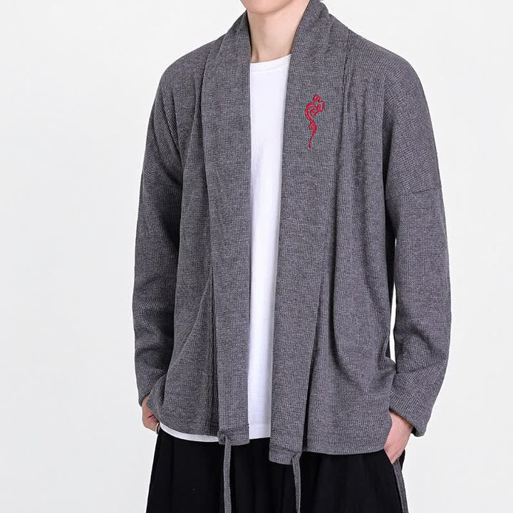 Buddha Stones Kimono da uomo casual autunno/inverno in stile Tang con ricami, tinta unita. - image 15