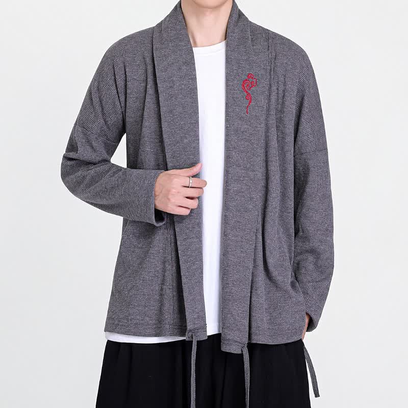Buddha Stones Kimono da uomo casual autunno/inverno in stile Tang con ricami, tinta unita. - image 14