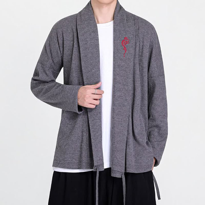 Buddha Stones Kimono da uomo casual autunno/inverno in stile Tang con ricami, tinta unita. - image 14