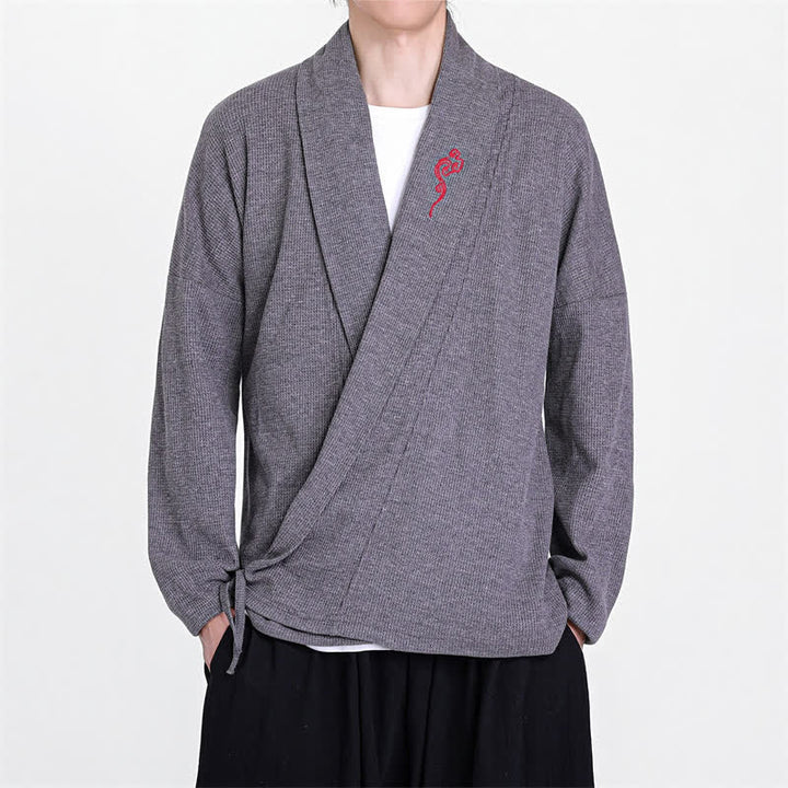 Buddha Stones Kimono da uomo casual autunno/inverno in stile Tang con ricami, tinta unita. - Grigio ardesia - US/UK/AU46, EU56 (5XL) - image 11