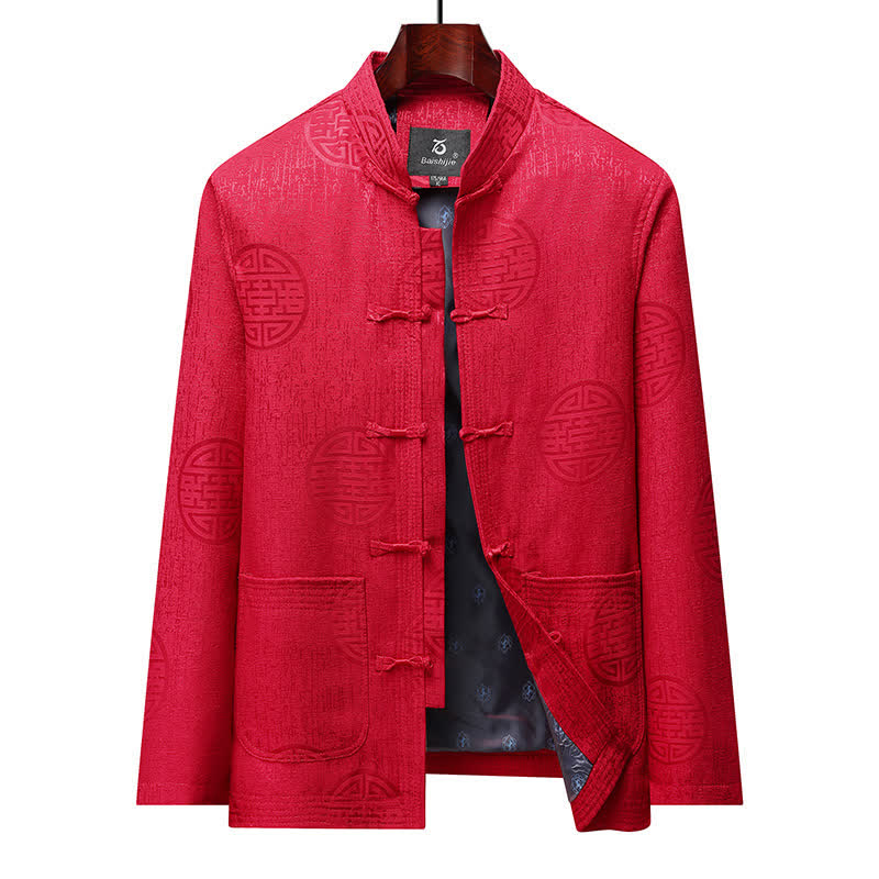 Buddha Stones Giacca da uomo autunno/inverno in stile vintage Tang con bottoni a rana e motivo geometrico, con tasca. - Rosso - US/UK/AU44, EU54 (4XL) - image 12