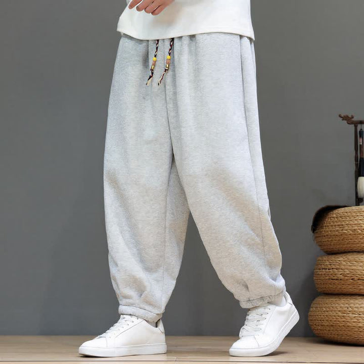 Buddha Stones Pantaloni da uomo a gamba affusolata, minimalisti, sportivi, con coulisse, tinta unita, per autunno/inverno. - Grigio chiaro - Versione foderata in pile - US/UK/AU48, EU58 (6XL) - image 0