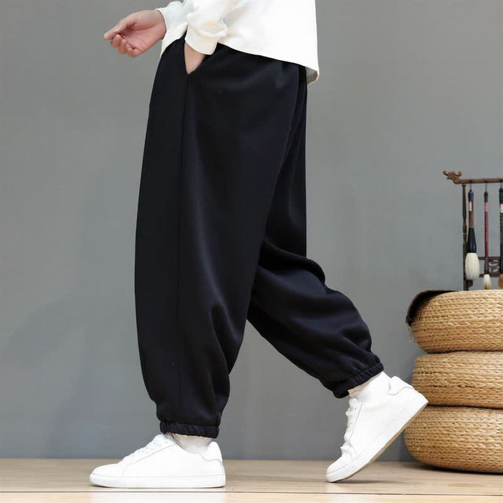 Buddha Stones Pantaloni da uomo a gamba affusolata, minimalisti, sportivi, con coulisse, tinta unita, per autunno/inverno. - Nero - Versione foderata in pile - US/UK/AU48, EU58 (6XL) - image 8