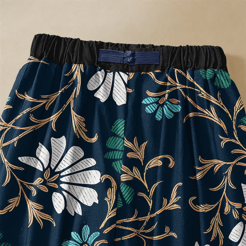 Buddha Stones Pantaloni harem da donna in puro cotone con motivo floreale botanico, bottoni a rana e vita elasticizzata, con tasche. - image 2