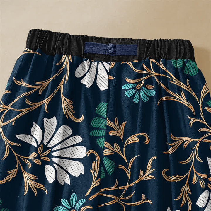 Buddha Stones Pantaloni harem da donna in puro cotone con motivo floreale botanico, bottoni a rana e vita elasticizzata, con tasche. - image 2