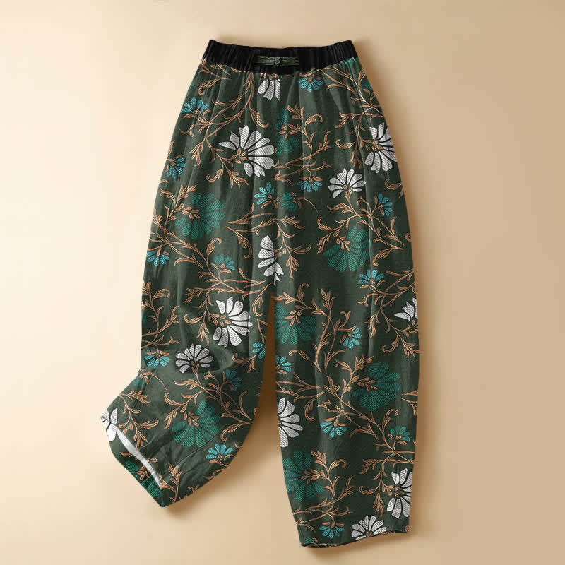 Buddha Stones Pantaloni harem da donna in puro cotone con motivo floreale botanico, bottoni a rana e vita elasticizzata, con tasche. - Verde mare - US16, UK/AU20, EU48 (3XL) - image 5