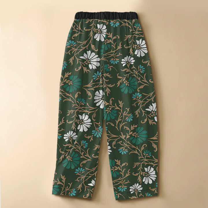 Buddha Stones Pantaloni harem da donna in puro cotone con motivo floreale botanico, bottoni a rana e vita elasticizzata, con tasche. - image 6