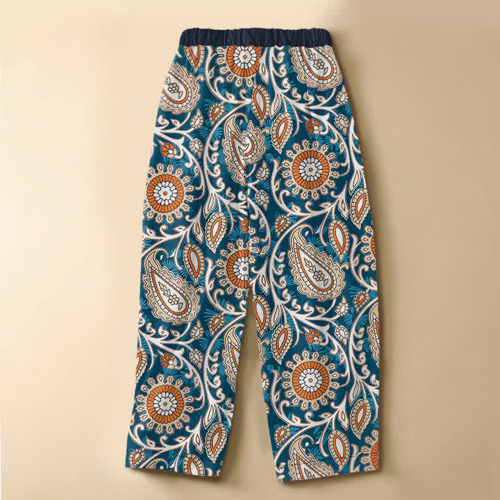 Buddha Stones Pantaloni harem da donna in puro cotone, stile bohémien, con motivo floreale paisley, bottoni a rana e vita elasticizzata, con tasche. - image 1