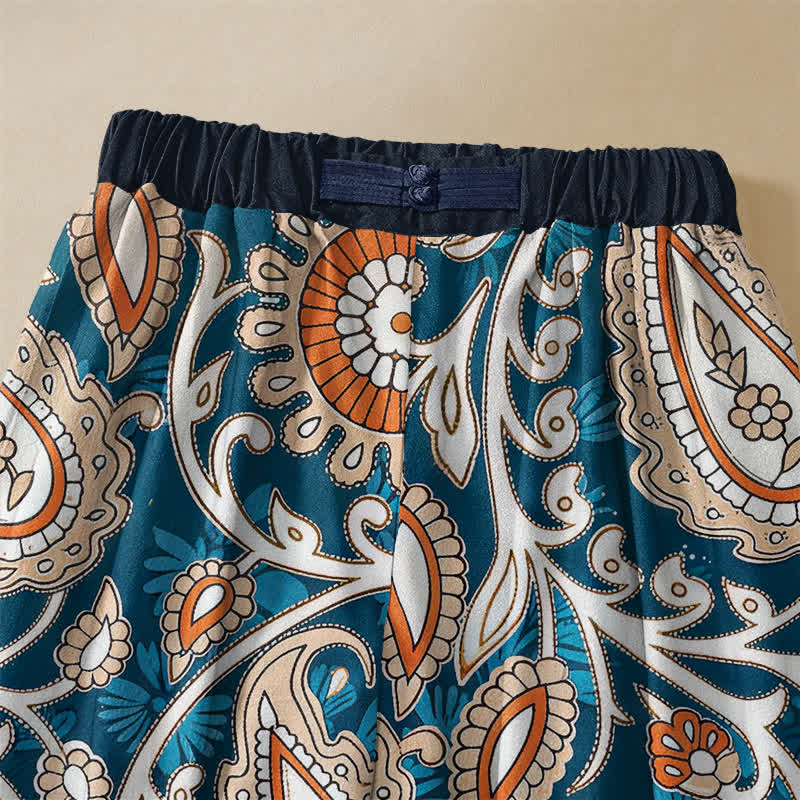 Buddha Stones Pantaloni harem da donna in puro cotone, stile bohémien, con motivo floreale paisley, bottoni a rana e vita elasticizzata, con tasche. - image 2