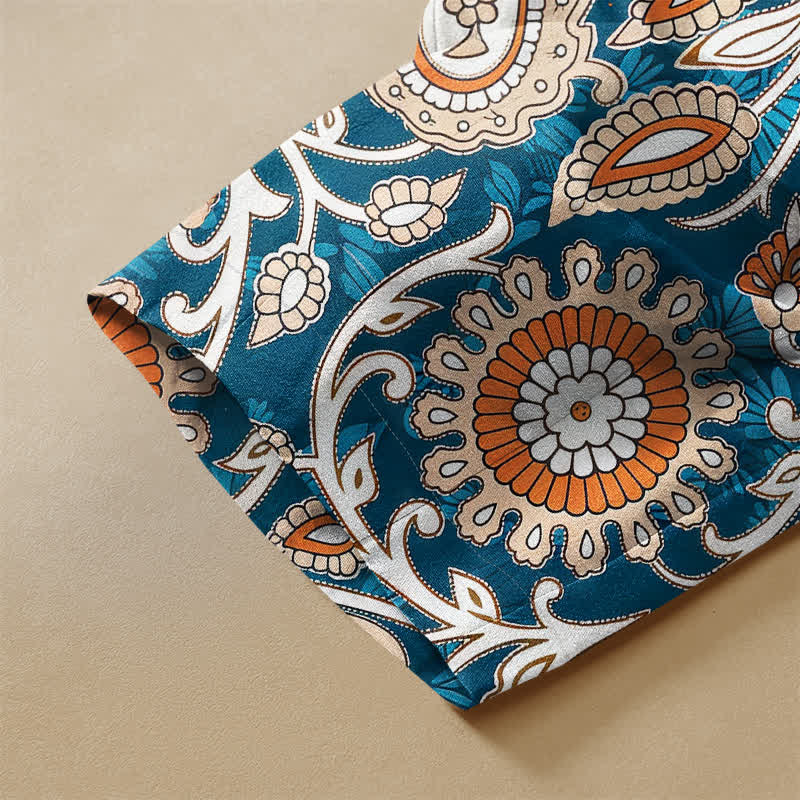 Buddha Stones Pantaloni harem da donna in puro cotone, stile bohémien, con motivo floreale paisley, bottoni a rana e vita elasticizzata, con tasche. - image 3