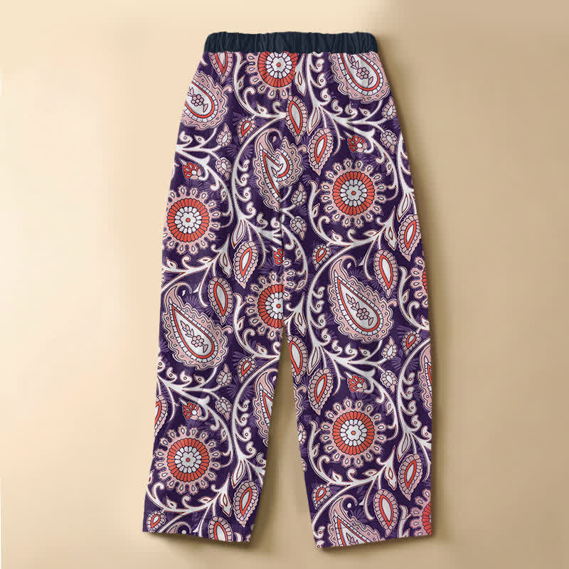 Buddha Stones Pantaloni harem da donna in puro cotone, stile bohémien, con motivo floreale paisley, bottoni a rana e vita elasticizzata, con tasche. - image 6