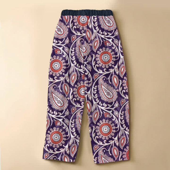 Buddha Stones Pantaloni harem da donna in puro cotone, stile bohémien, con motivo floreale paisley, bottoni a rana e vita elasticizzata, con tasche. - image 6