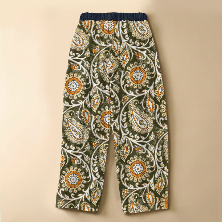 Buddha Stones Pantaloni harem da donna in puro cotone, stile bohémien, con motivo floreale paisley, bottoni a rana e vita elasticizzata, con tasche. - image 8