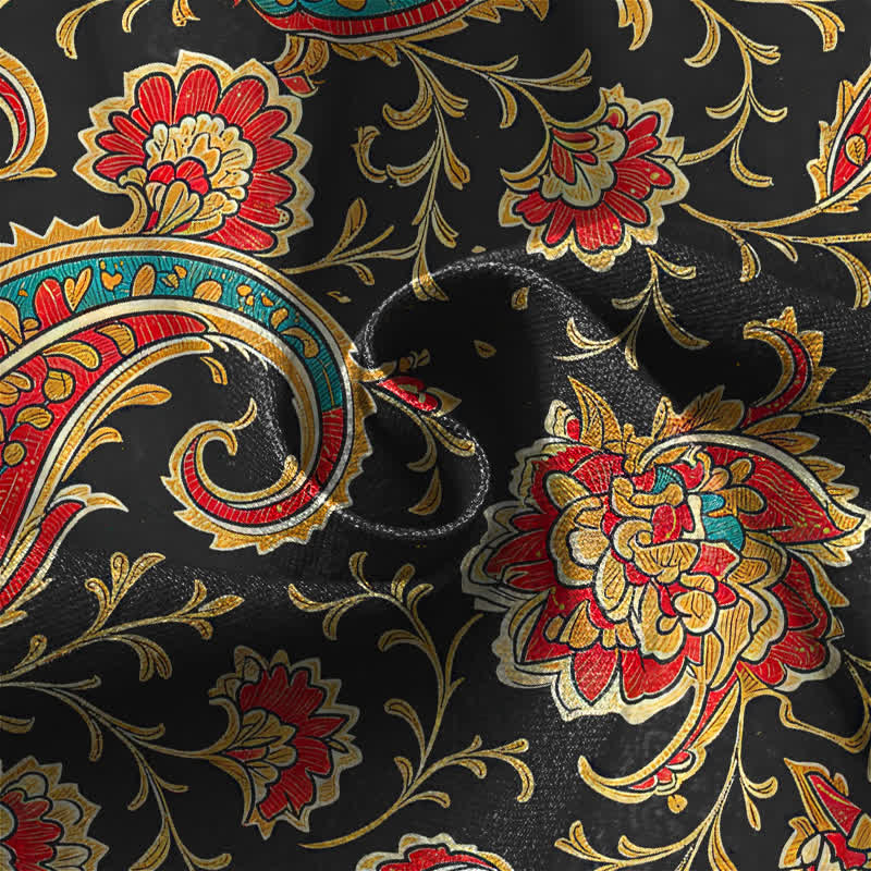 Buddha Stones Pantaloni harem da donna in puro cotone con motivo floreale retrò a volute, bottoni a rana e vita elasticizzata, con tasche. - image 4