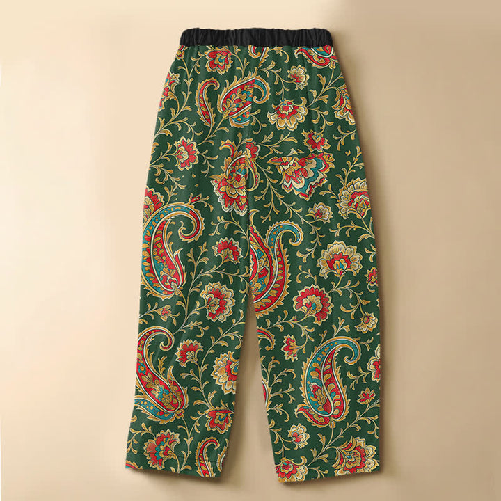 Buddha Stones Pantaloni harem da donna in puro cotone con motivo floreale retrò a volute, bottoni a rana e vita elasticizzata, con tasche. - image 6