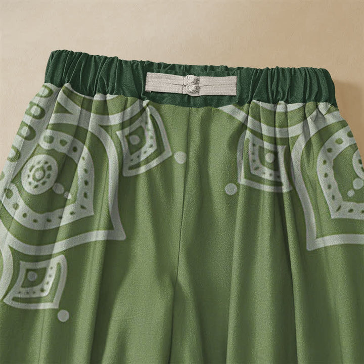 Buddha Stones Pantaloni harem da donna in puro cotone, stile bohémien, con motivo mandala, bottoni a rana, vita elasticizzata e tasche. - image 2