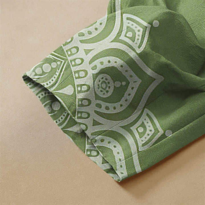 Buddha Stones Pantaloni harem da donna in puro cotone, stile bohémien, con motivo mandala, bottoni a rana, vita elasticizzata e tasche. - image 3