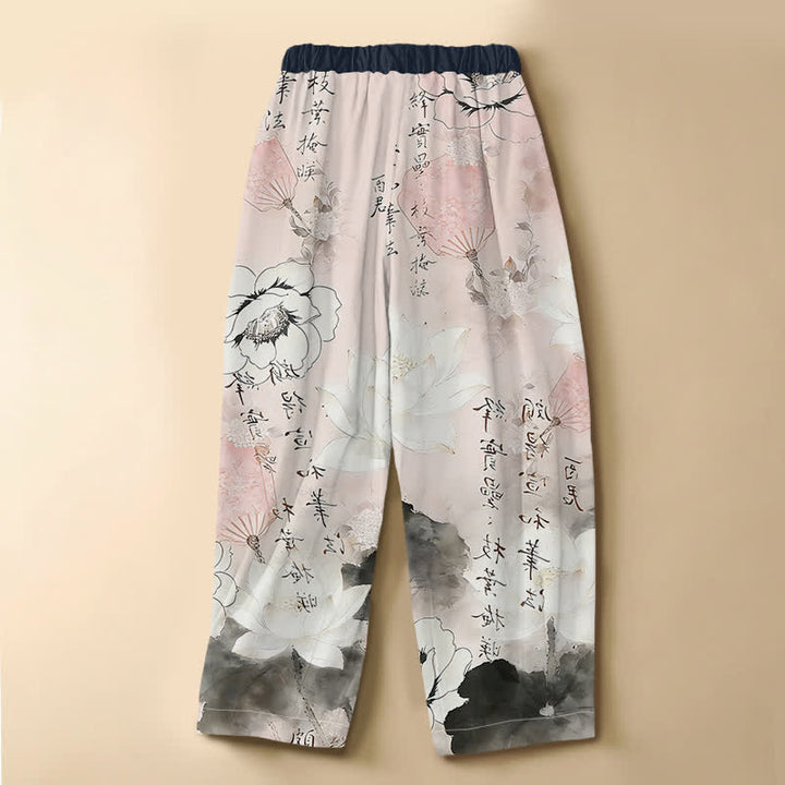 Buddha Stones Pantaloni harem da donna in puro cotone con stampa floreale orientale, lavaggio a inchiostro, bottoni a rana, vita elasticizzata e tasche. - image 6